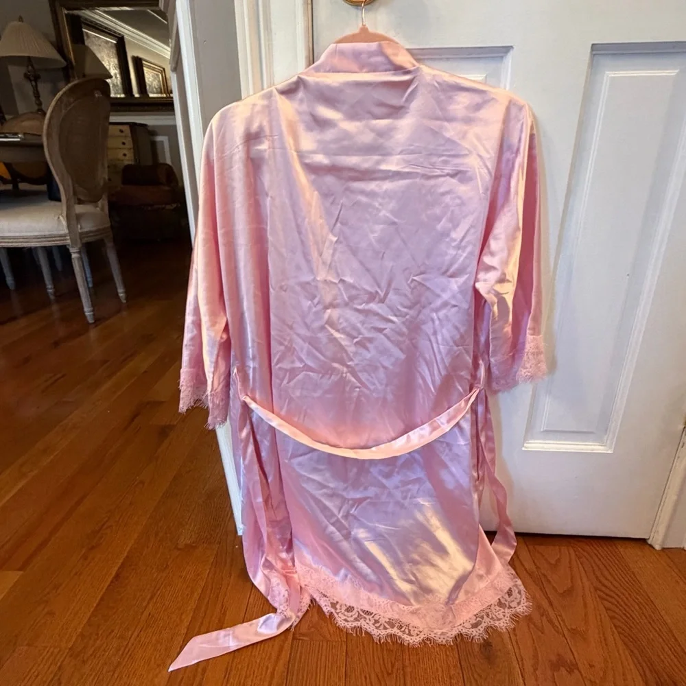 Pink Satin Lace-Trim Robe - Women's Intimates - Picture 3 of 4